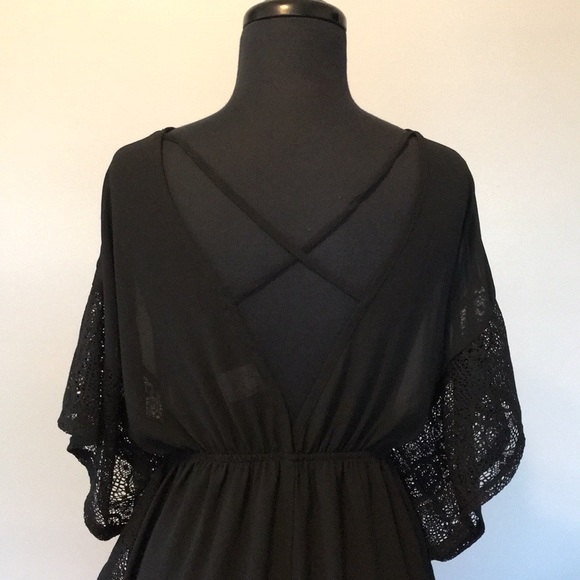 Xhilaration Black Crochet Chiffon Swim Cover Up, S - Picture 7 of 8
